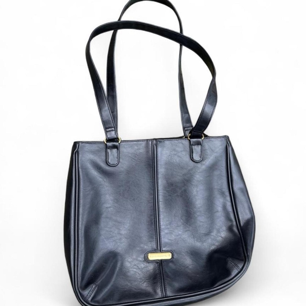 Liz Claiborne Vintage Black Leather Tote Bag Gold Hardware Laptop Bag